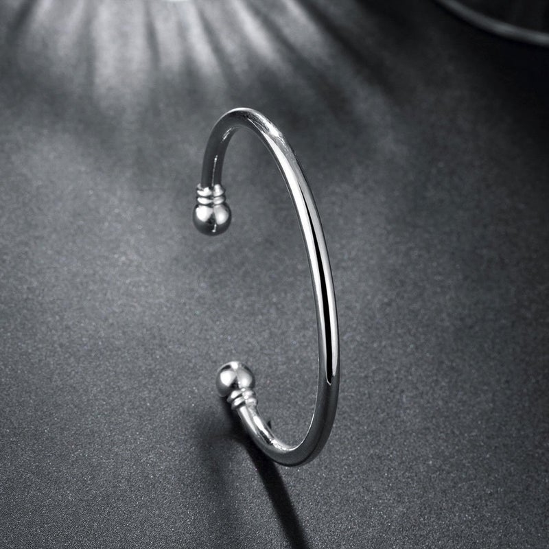 Cutesmile 925 Sterling Silver Bangle Bracelet, Fashion Simple Open Bangles Two Bead Cuff Jewelry for Men Women - Image 5